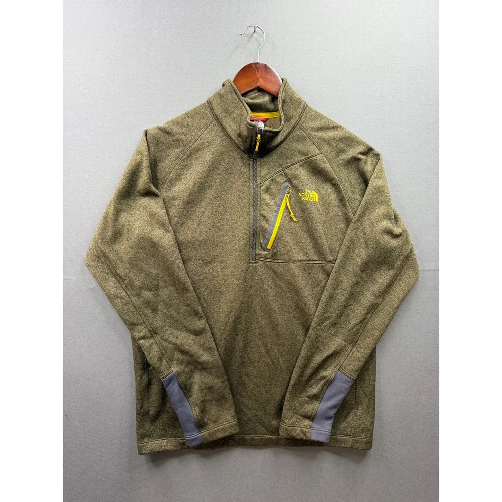 The North Face Quarter Zip Pullover Mens Olive Green Chest Pocket‎ Fleece Large